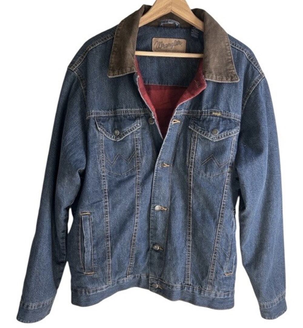 Wrangler Blanket Lined Denim Trucker Jacket Men’s M Plaid Workwear Western